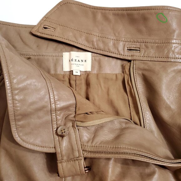 Sezane Franklin Trousers Size 34 US 2 Grey/Beige Lamb Leather Lined Pockets - Picture 8 of 16
